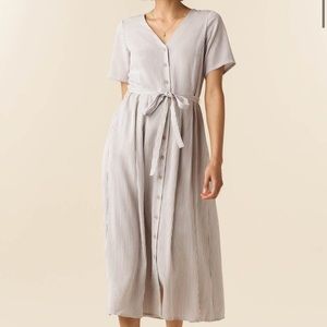 Vetta Button-Front Midi Dress in Taupe Stripe